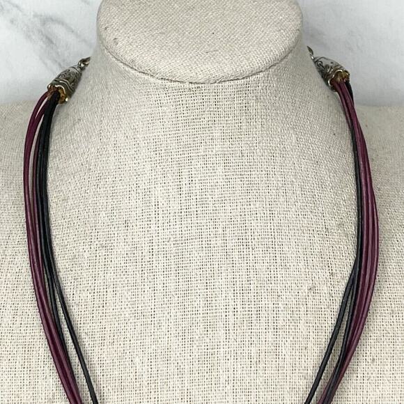 Chico's Multi Strand Leather Cord Enamel Boho Flower Pendant Necklace - Picture 4 of 9